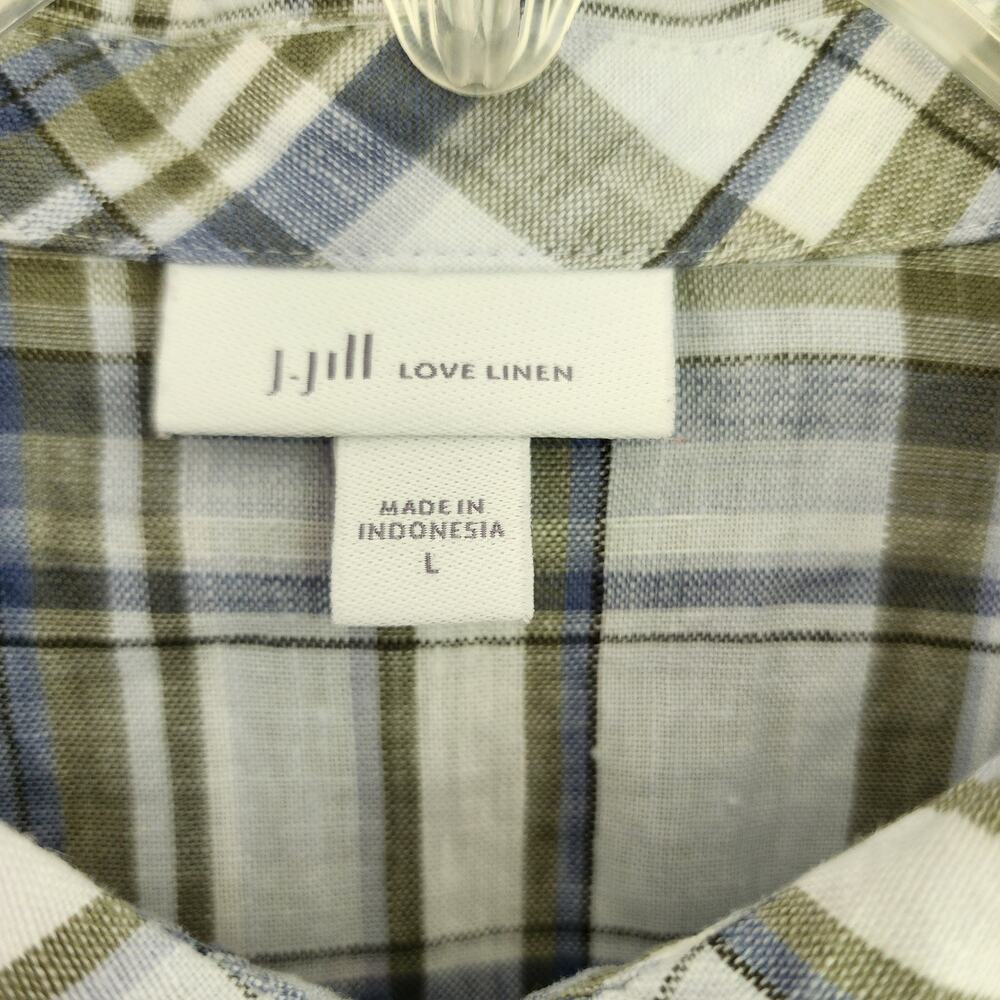 J.Jill Love Linen Size Large Blue Plaid Button Front Long Sleeve Shirt Pockets - Picture 4 of 12